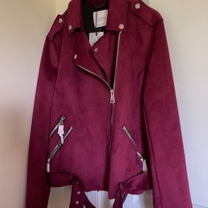 Violeta by Mango plum colored suedette moto jacket